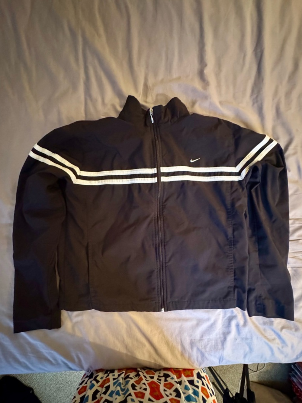 Nike Black Windbreaker Jacket with White Stripe Accents